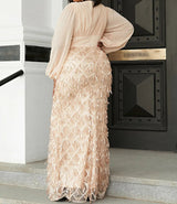 Long Sleeve Chiffon Curvy Plus Size Elegant V Neck Evening Dress