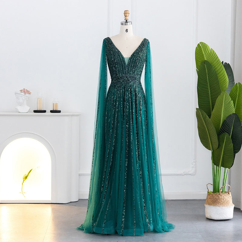 NEW Elegant Luxury Evening Dress with Cape Sleeves A-Line Sandra's Bridal Collection NEW Elegant Luxury Evening Dress with Cape Sleeves A-Line Sandra's Bridal Collection