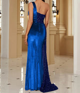 Velvet High Slit One Shoulder Elegant Evening Dress