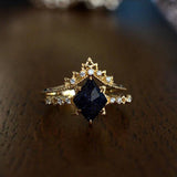 New Vintage Court Style Lace Blue Crystal Micro Setting Diamond Stacking Ring Gold Plated