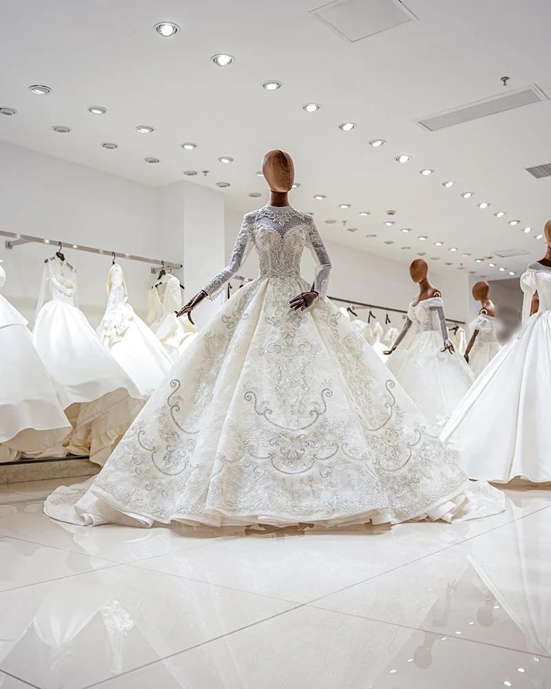 Glitter Long Sleeve Ball Gown Wedding Dress – HAREM's Brides