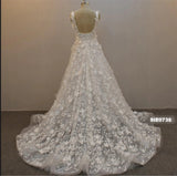 Straight top 3D Floral Couture Wedding Dress with Slit