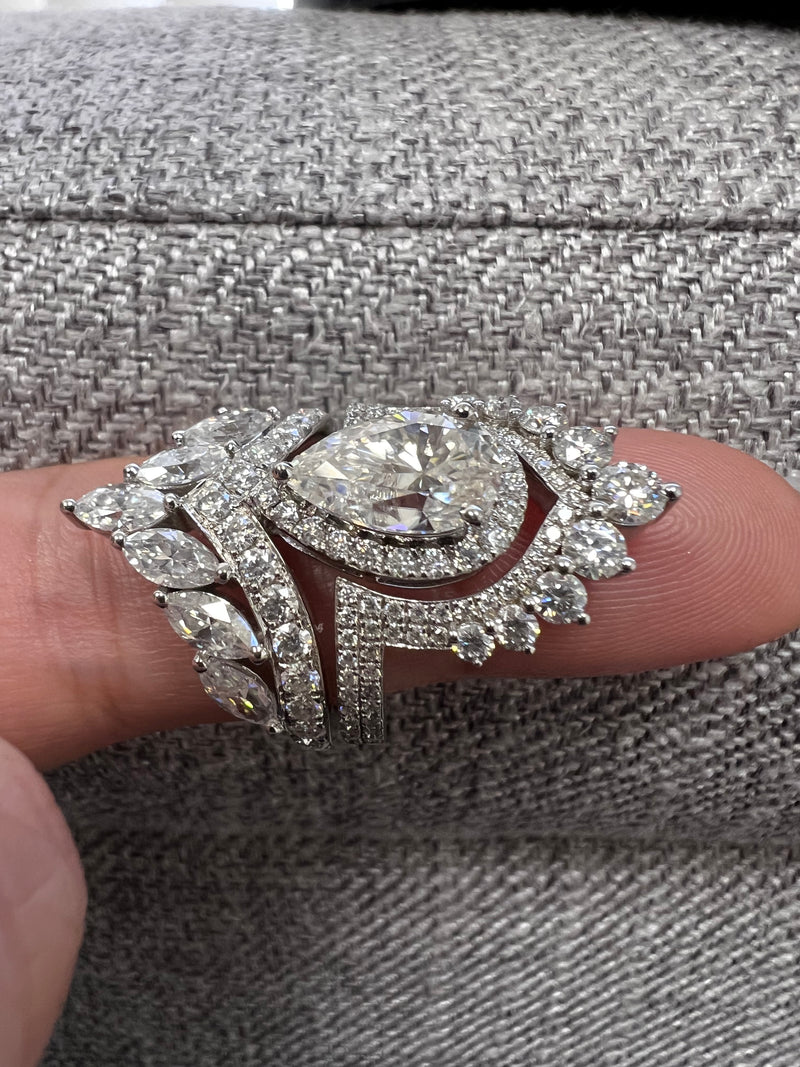 Triple Halo Pear Jasmine Wedding and Engagement Ring