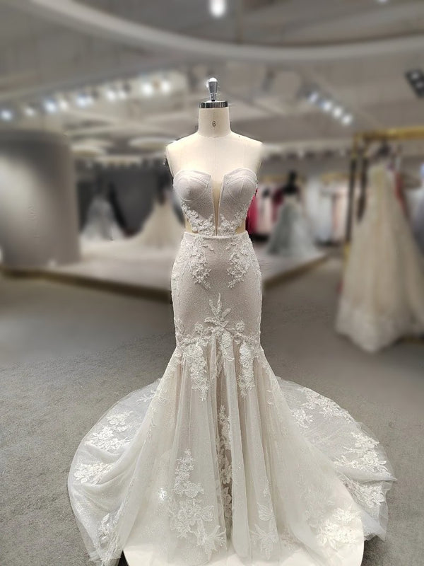 Beautiful Custom Wedding Dress with Illusion Waistline and Sweetheart neckline