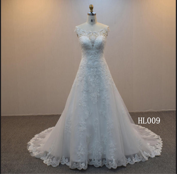 A-Line Hand beaded French Lace Wedding Dress